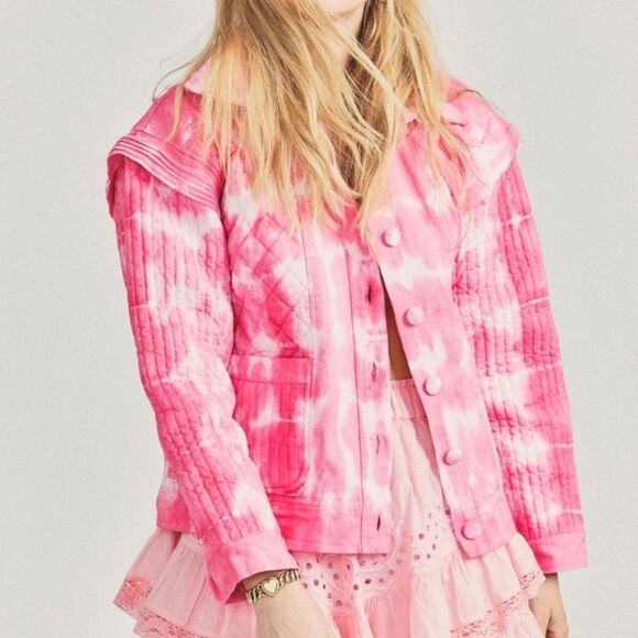 Love shack fancy tie dye guilted jean jacket, M - Picture 3 of 16